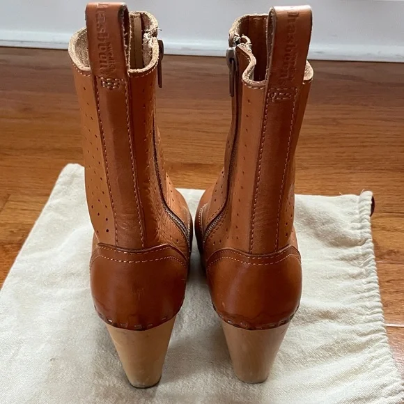 Swedish HASBEENS Perforated Tan Leather Platform Ankle Boots Size 38 - Picture 5 of 12